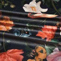 Polsterstoff Samt-Digitaldruck Velvet Flowers Glans Schwarz